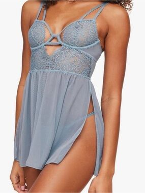 Blue Mesh Babydoll Dress with Adjustable Straps
